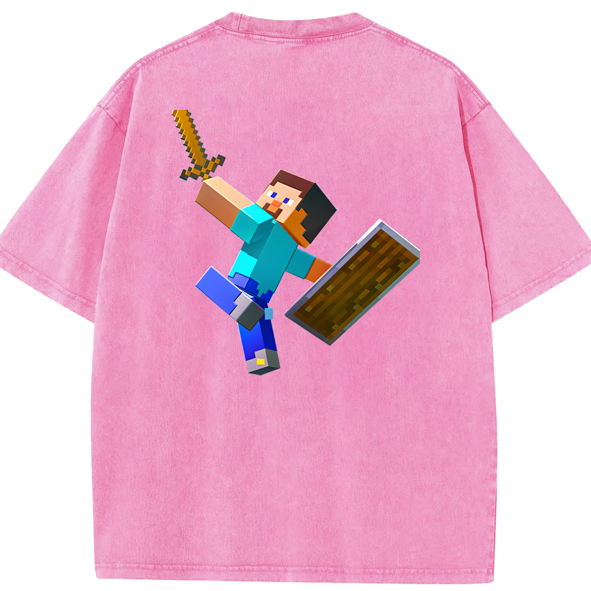 （画像用） マインクラフト ブロックの世界 Minecraft MC Block world 綿100% ヴィンテージ風 半袖Tシャツ（背面プリント）